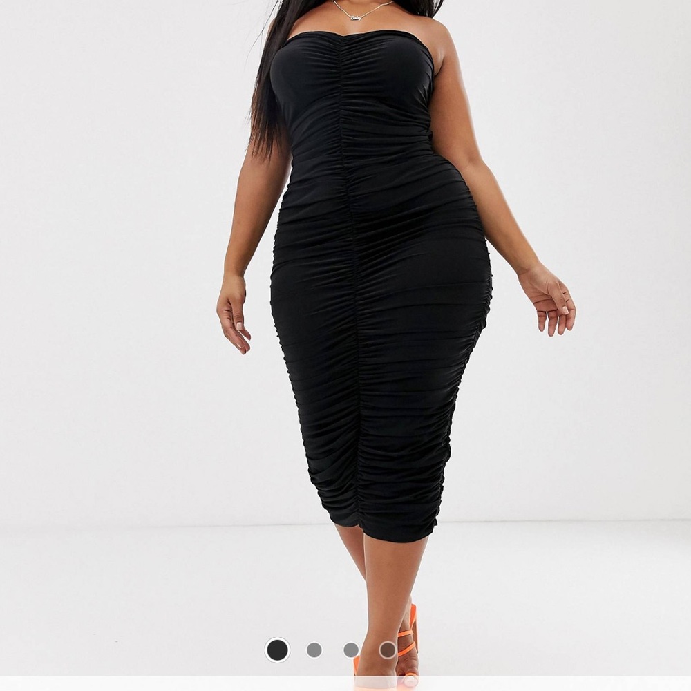 ASOS Club L Midi Ruched Bandeau Dress Black